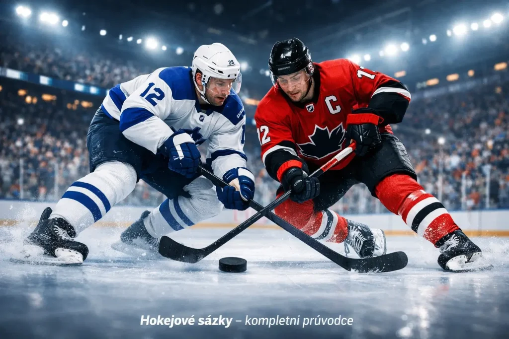 Hokejový zápas na ledě s diváky v pozadí