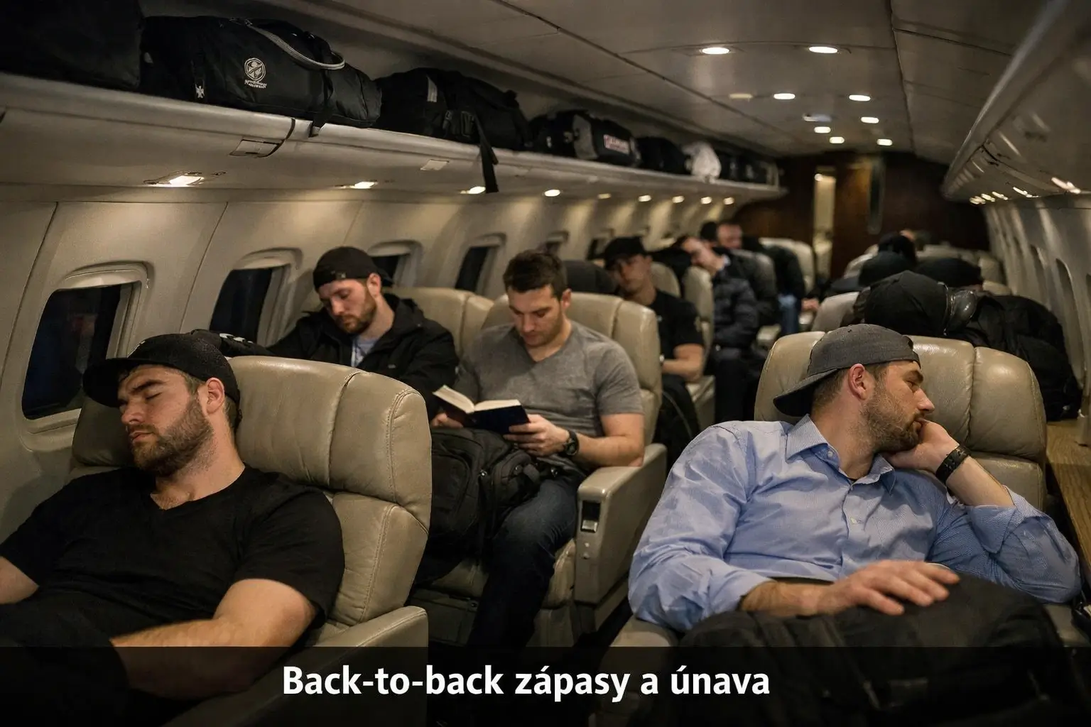 Hokejový tým na cestě letadlem